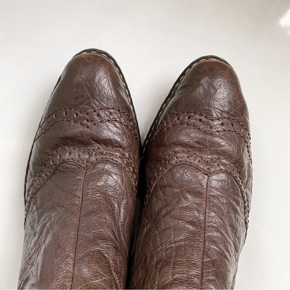🍩 RIEKER DARK BROWN LEATHER SIDE BUCKLE CHUNKY HEEL BOOTIES! - Picture 5 of 15